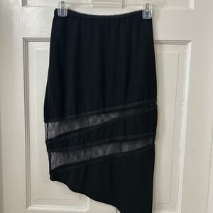 Bebe Y2K XS Mesh Insert Asymmetrical Hem Skirt Goth Coquette Lingerie Going Out